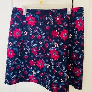 Margaret M A-Line Skirt with Pink Floral on Navy